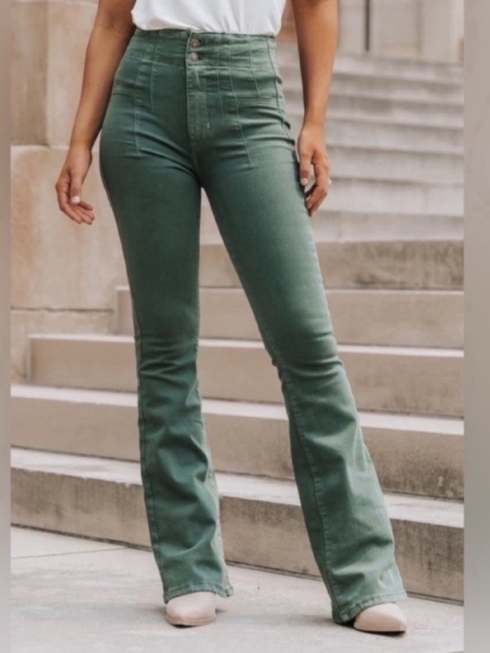 We The Free 31 Pants Corduroy Jayde Cord High Rise Flare Kelp Army Free People